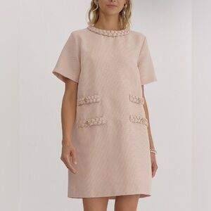 Entro Tweed Braided Accent Mini Dress